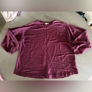 Women's Cotton Bleu Maroon Long Sleeve Blouse Top, size XL